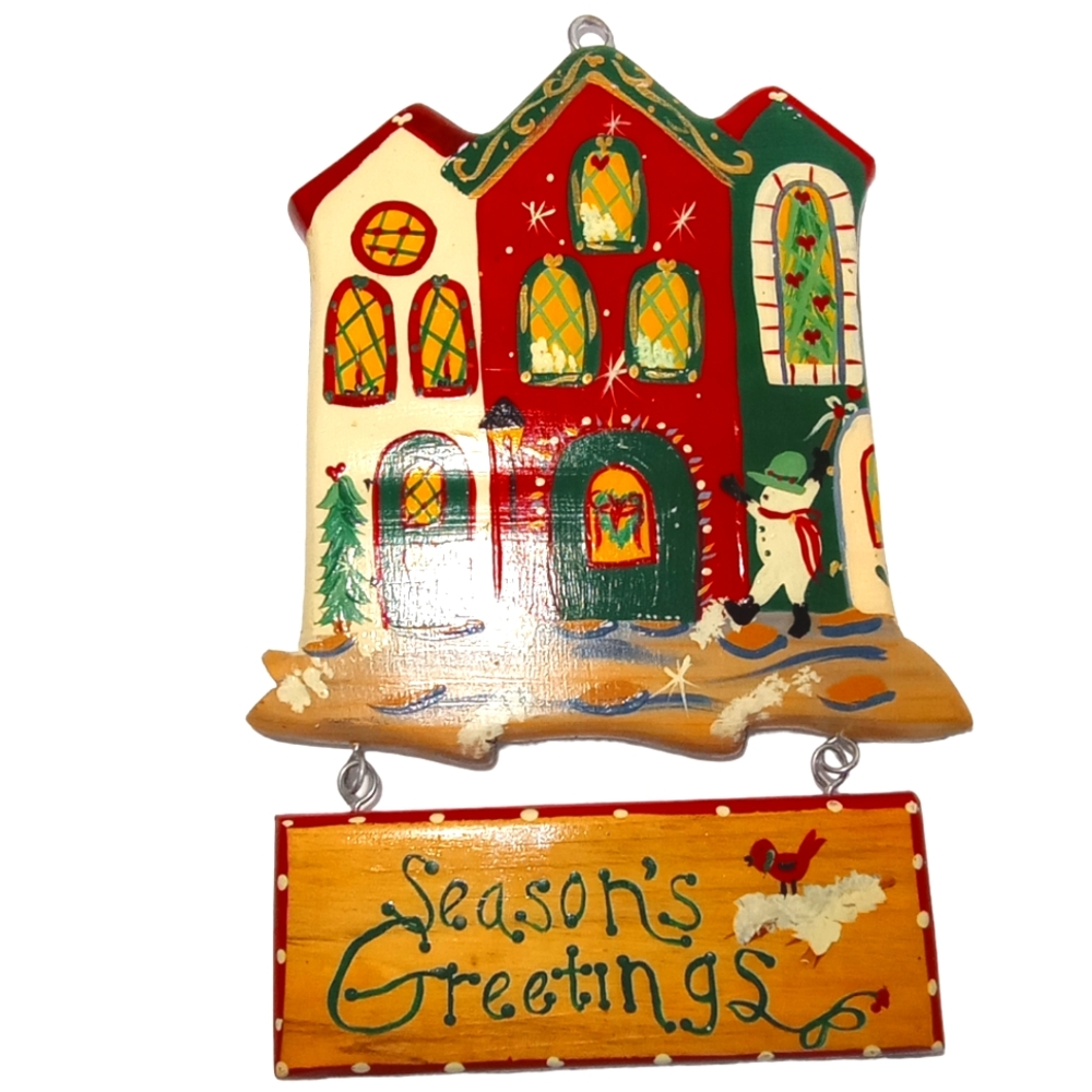 1997 JDI Christmas Handmade Multicolor Painted Wood Plank Decor Wall 13"L x 8W